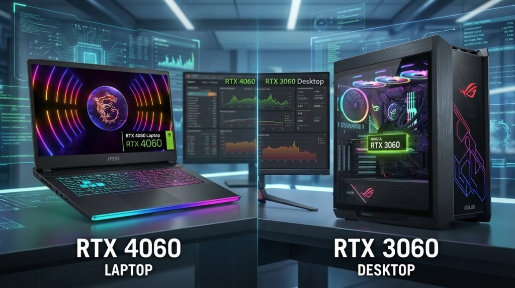 perbandingan performa rtx 4060 laptop vs rtx 3060 desktop